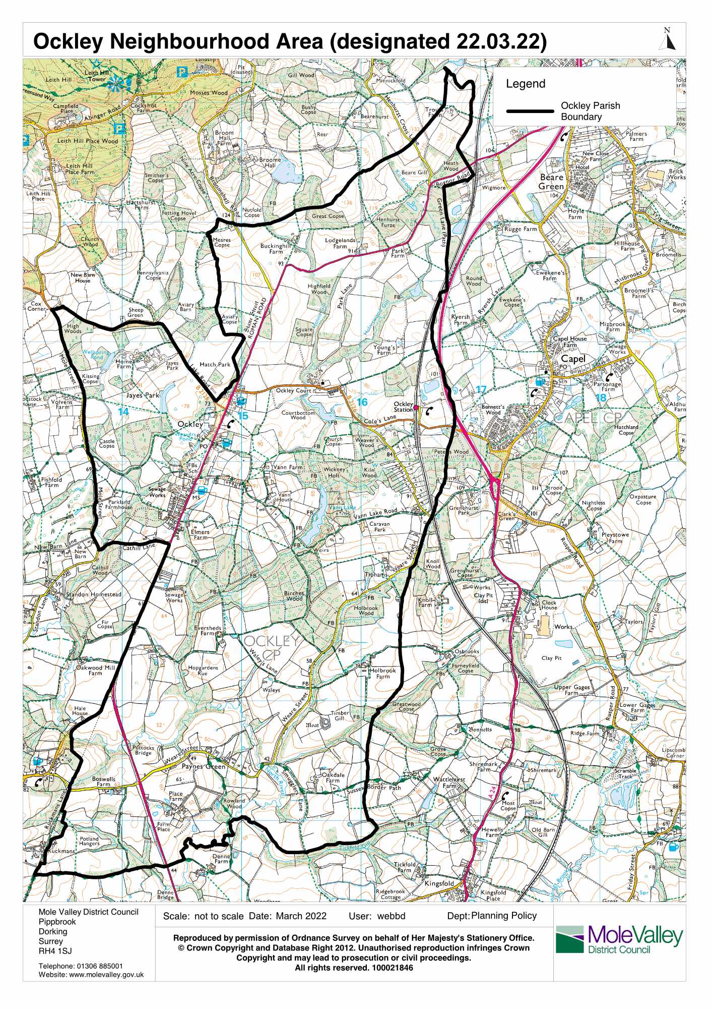 Map of Ockley Neighbourhood Area