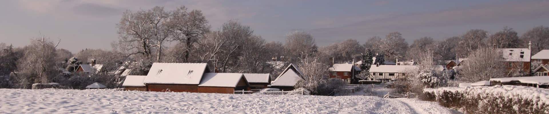 snowy village scene